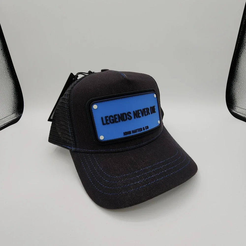 John Hatter Legends Never Die Trucker Hat Patch Black‎ Blue Snapback Cap NEW